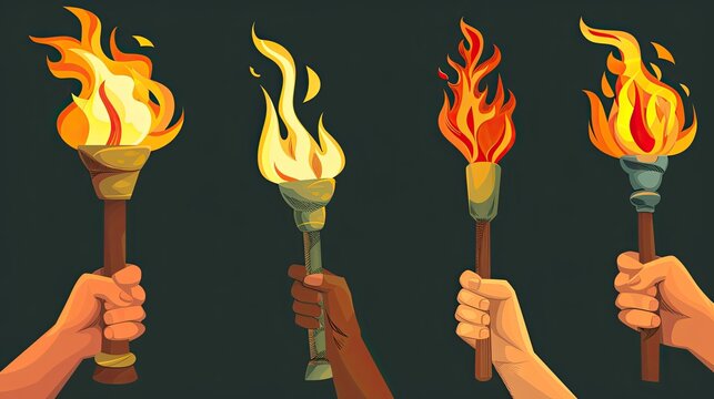 Illustration of hands holding flaming torches representing unity and diversity for the France 2024 Olympics