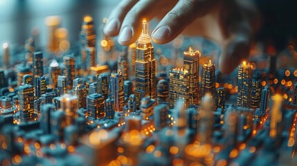 Hands of an engineer working on a tablet, closely examining AI-driven sustainability metrics for urban development, highlighting tech-driven solutions for smart cities.