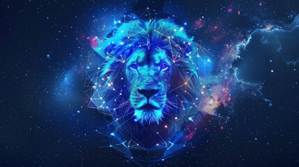 Leo horoscope sign in twelve zodiac with galaxy stars background.