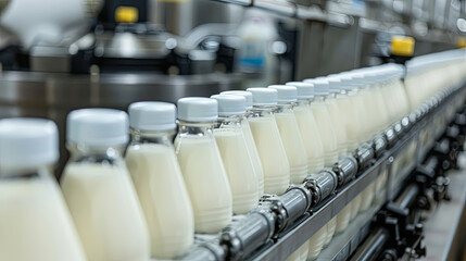 The factory produces milk and subsequently packages it into plastic bottles