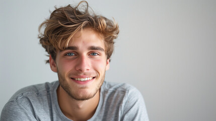 Fototapeta premium Cheerful Young Man Poses with Confidence on White Background