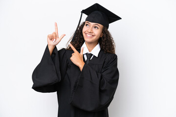 Young university graduate Arab woman isolated on white background pointing with the index finger a...