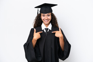 Young university graduate Arab woman isolated on white background with surprise facial expression