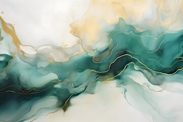 Elegant Teal and Gold Fluid Art
An elegant fluid art piece in teal and gold tones, featuring swirling patterns and rich textures, creating a luxurious visual effect.
