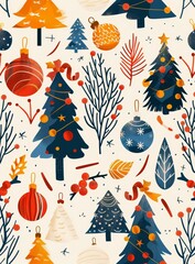 Christmas seamless pattern with hand drawn holiday elements