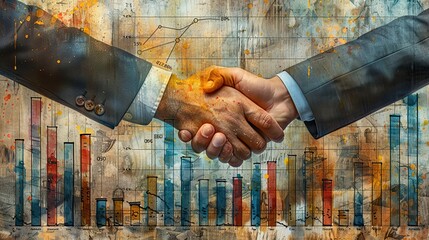 A drawing of a handshake in front of a bar graph, symbolizing business growth through partnership.