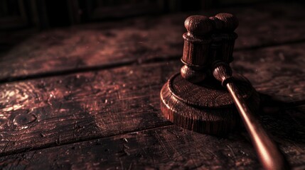 Realistic Wooden Gavel on Dark Marble Background Symbolizing Law and Authority, Generative AI