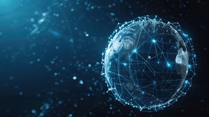Transparent Earth with intricate grids, dots, and lines symbolizes advanced technology and global connectivity. Ideal for tech, AI, and sustainability concepts.