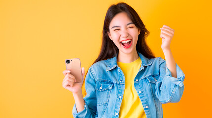 A woman is holding a cell phone and smiling