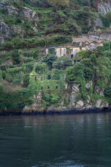 A house hidden by grass and nature on the banks of the Douro River in Porto, Portugal.