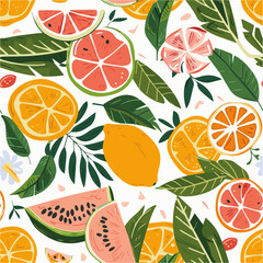Illustration of Tropical Fruit Seamless Pattern