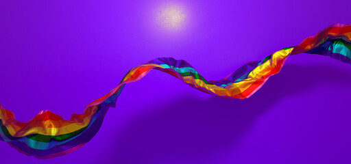 Fabric in various colors floating on a purple background about gender diversity