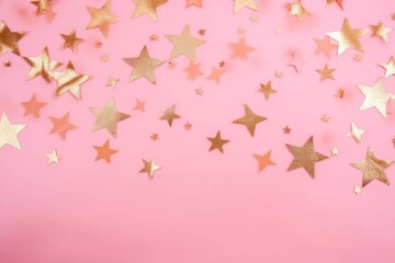 golden stars glitter on pink background. festive holiday pastel backdrop