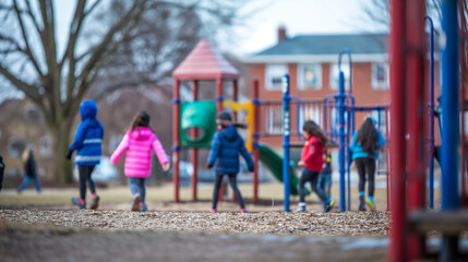 Group of kids playing park playground