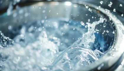 High quality image of water splashes in washing machine drum on white background