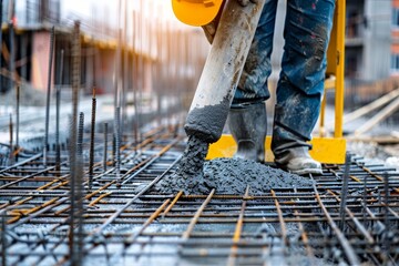 Construction worker controlling concrete pump on construction site with white background © Sergej Gerasimov