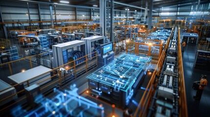 Fototapeta premium Smart Factory: Capture the environment of a smart factory with automated processes, showcasing Industry 4.0.