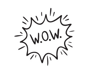 Wow Hand drawn cloud speech bubble element wow text. Explosion cloud icon. Isolated Comic doodle sketch style
