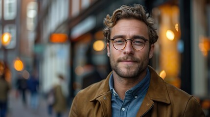 Fototapeta premium young businessman wearing eyeglasses jacket and shirt