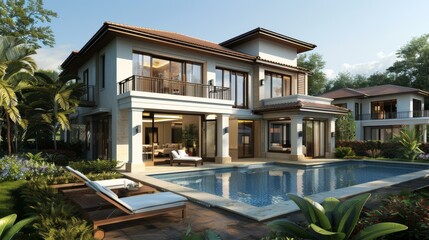 Fototapeta premium Modern Style Villa, Villa with Courtyards