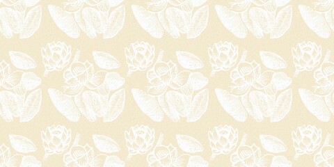 Modern white on cream lace effect wedding border texture. Soft tonal linen openwork block print with subtle hand drawn lattice damask printed fabric banner edge trim. 