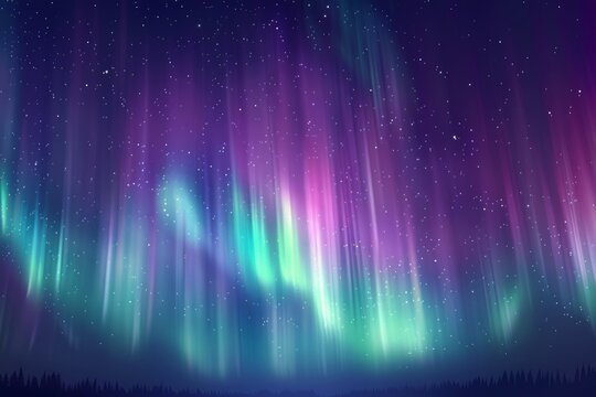 Aurora Borealis, Aurora lights in the night sky, in a purple green blue gradient with stars in the background