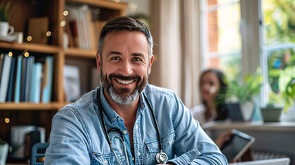 Fototapeta premium Middle-aged internet worker consulting a patient through telehealth