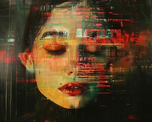 Combine traditional oil painting techniques with glitch art aesthetics