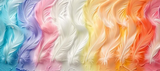 Vibrant avian plumage featuring futuristic multicolored feather texture background