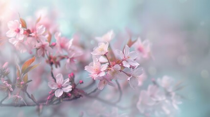 Obraz premium Subtle relaxing image of cherry blossoms with a light mist effect.