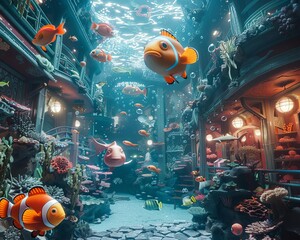 Immerse yourself in a lively underwater realm bustling with quirky characters