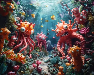 Immerse yourself in a lively underwater realm bustling with quirky characters