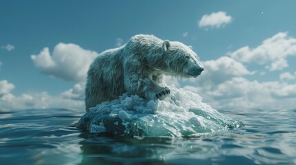A polar bear struggling on a small piece of ice, symbolizing the dire consequences of Arctic ice melt.