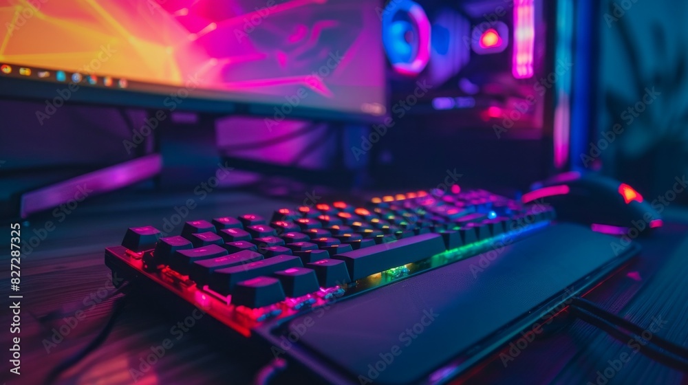 Aufkleber the keyboard is illuminated with a rainbow of colors, creating a vibrant