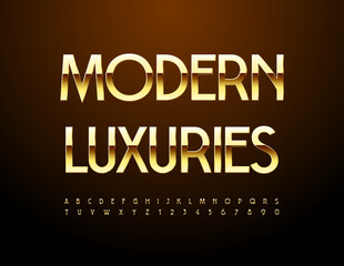 Vector stylish icon Modern Luxuries. Modern Gold Font. Trendy Alphabet Letters and Numbers set.