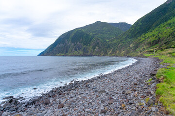 area of the Atlantic Ocean at the bottom of the Fajã de Santo Cristo lagoon. São Jorge Island-Azores-Portugal
