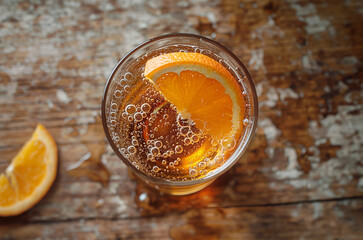 Chilled orange juice with a vibrant orange slice garnish