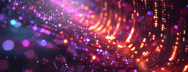 Abstract digital background with glowing data connections and lights, representing the theme of technology in web design.