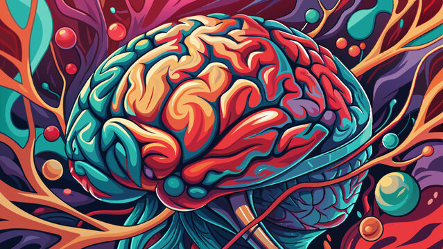 Vibrant Artistic Illustration of Human Brain in Abstract Style
