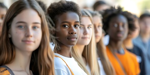 Obraz premium Diverse Queue of People in School Enrollment Process. Concept School Registration, Student Queue, Diversity, Enrollment Process