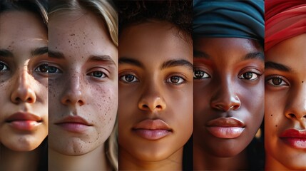 Obraz premium Diverse human faces collage portraits of people of varying ages, genders, and ethnicities