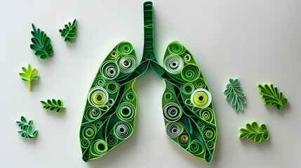 Quilled paper lungs isolated on white background with ample space for text placement