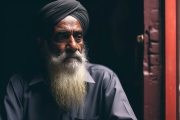 close-up of a senior sikh man sitting at home and thinking