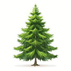 A vibrant and detailed illustration of a lush evergreen tree, perfectly isolated on a white background.