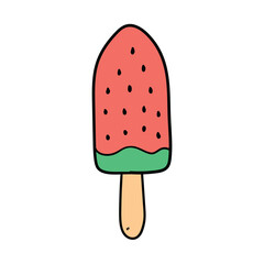 Hand drawn doodle ice cream watermelon on white background.