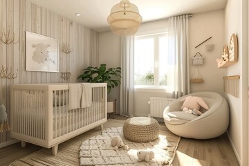 Cozy Scandinavian-style nursery with pastel colors and stylish decor