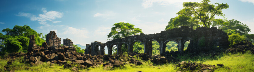 Ancient ruins surrounded by lush greenery