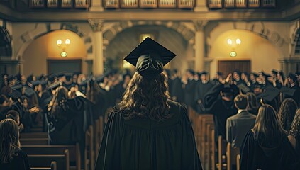 Obraz premium Graduation Ceremony in Historic Building