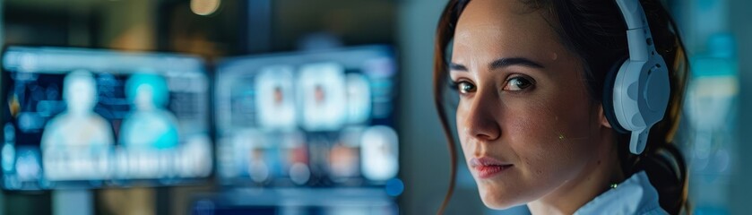 Nurse robot conducting a remote consultation via a video link, providing healthcare access to underserved communities