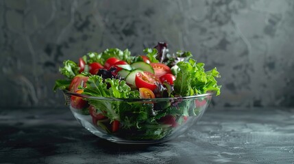 Fresh and Vibrant Salads Displayed on Platters and Bowls. Various salads featuring fresh vegetables, herbs, and flowers artfully arranged on platters and bowls, showcasing vibrant colors and textures.
